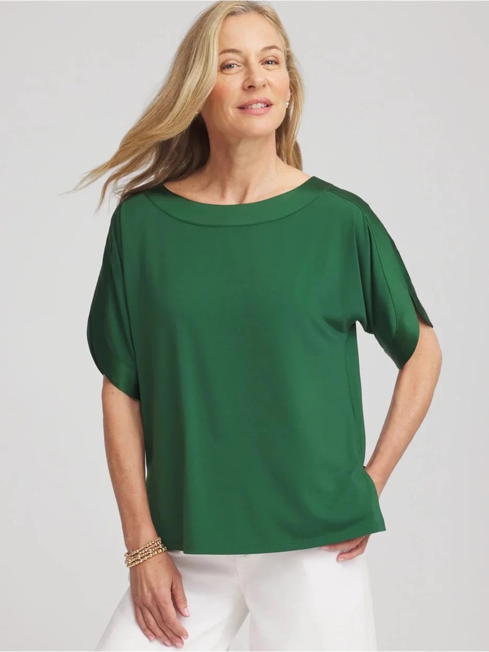 Jersey & Satin Dolman Tee Christmas Green XL EUC Holiday